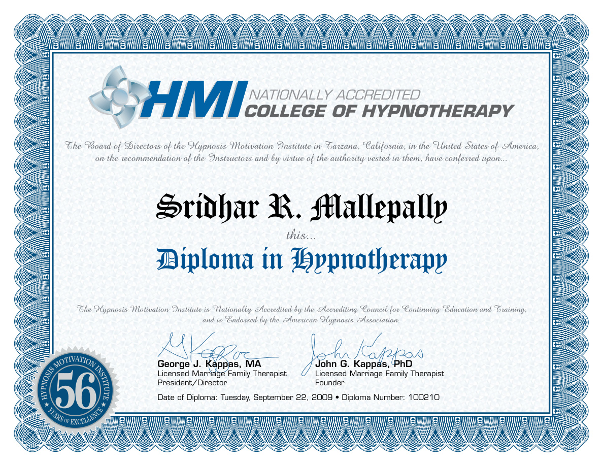 AGR Diploma in Hypnotherapy — Sridhar Mallepally